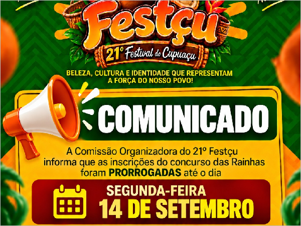 Prorrogação das inscrições para concorrer a Rainha do Festçu